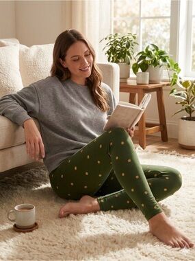 LuLaRoe T/C Leggings Green & Cream Polka Dots